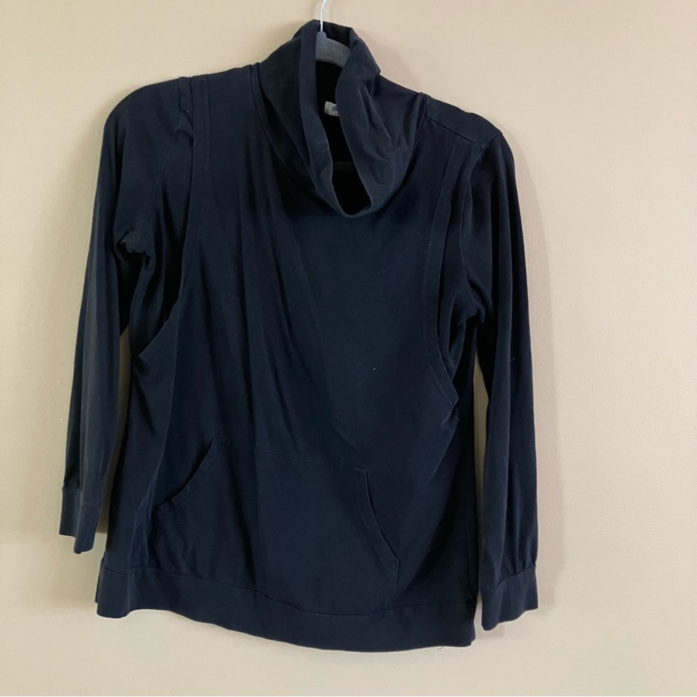 Bearsland Black Cowl Neck Layering Top Maternity Nursing Side Opening Pocket